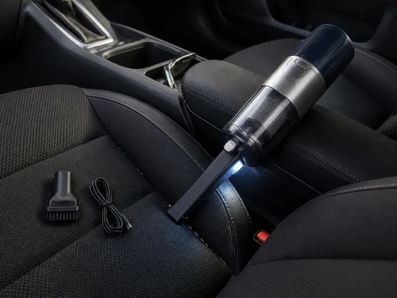 Generic cordless handheld vacuum using a crevice nozzle between car seats